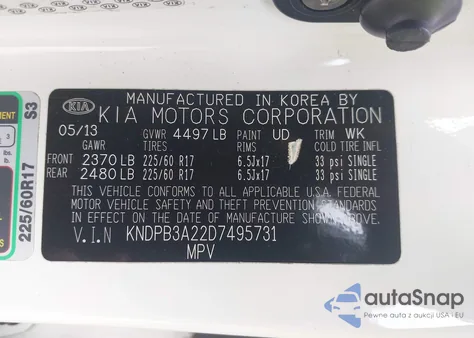 2013 Kia Sportage Lx из США, поврежденный, VIN KNDPB3A22D7495731